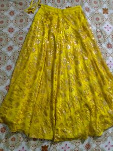Yellow Embroidered Sequin Work Net Lehenga