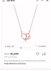 GIVA 925 REAL SILVER heart Necklace (Rose Gold)