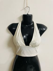 White Halter Neck Top