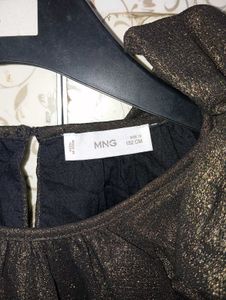 Mango Girls Metallic Bow Blouse Gold