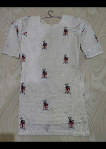 Sequence White Colour Kurti With Embroidery Design