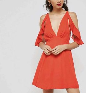 TOPSHOP Fril Sleev Red V-Neck Dress