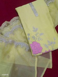# Unstitched Suit With Organza Dupatta