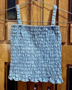 Cute Blue Smocked Crop Top