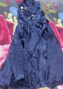 Navy Blue Satin Party Dress