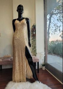Gold Sequin Strappy Silhouette Gown