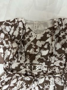 A White Brown Printed Dress With XXl Once Use