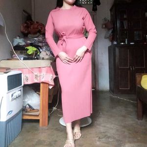 Belted Ruffle Neck Midi Dress (Offer For 2days)
