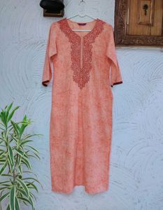 Embroidered Sharbati (Pastel Orange) Kurta