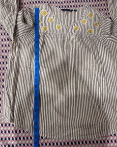 Striped Cotton Top with Embroidered Daisies