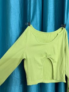 Green Cutout Long Sleeve Top