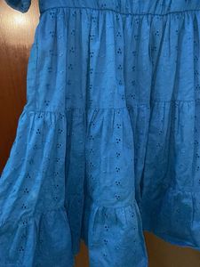Blue Eyelet Tiered Mini Dress