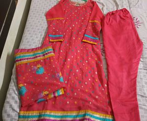 rose pink kurta set with heavy dupatta