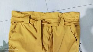 Mustard Tie-Waist Cargo Pants