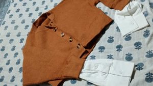 Brown Cardigan Attached White Sleeves