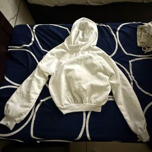 White Hoodie CROP with Graphic Print