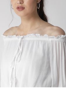 women white solid crop bardot top