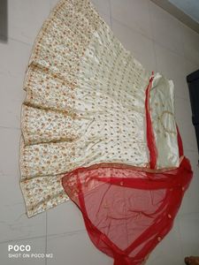 Cream Red Lehenga Choli