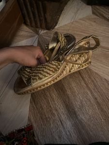 Sandals Heels Platform Golden Rarely Used