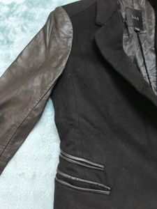 Imported Black Coat Jacket Breasted Faux Leather