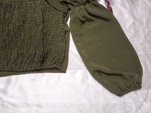 Sap Green Crop Top with collar