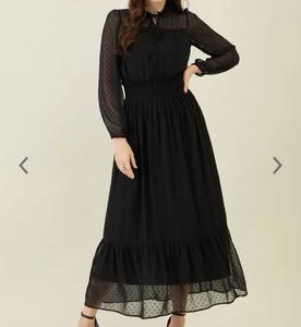 Elegant Black Polka Dot Chiffon Midi Dress