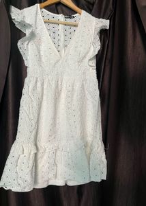 Shein White Eyelet Ruffle Sleeve Dress
