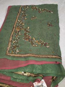 Elegant Green &amp; Pink Saree