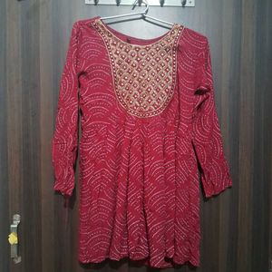 Red Embellished Tunic Top