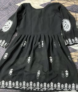 Woman embroidered georgettee A-line Kurta(black)