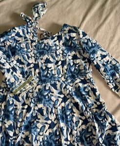 Blue &amp; White Print Anarkali🐦🤍
