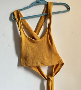 Mustard Ribbed Tie-Back Crop Top