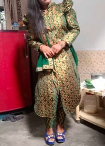 Green &amp; Gold Embroidered Outfit