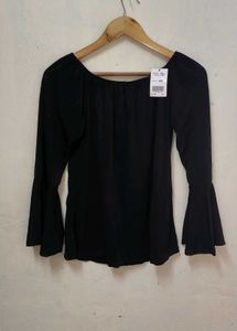 Trendy New Black Bell Sleeve Top