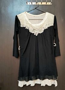 Black & White Stylish Kurti | Soft Net Yoke Design