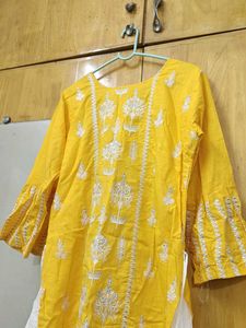 Yellow Embroidered Kurti
