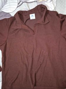 Brown shirt collar Top
