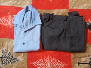 blue shirt with black pant