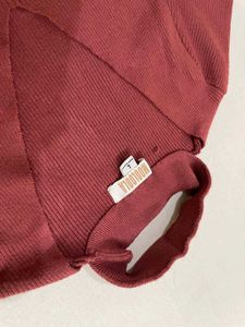 Women Burgundy V Neck Crop Top Sweater