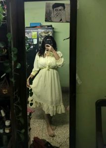 LimeGreen/Yellow Georgette Dress W Romantic Ruffle