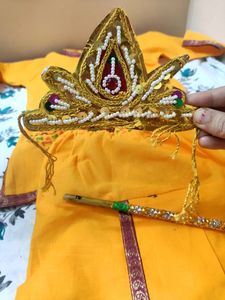 Krishna Yellow Dress for kids with Mukut and Flute
