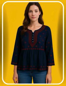 Embroidered Navy Blue Top