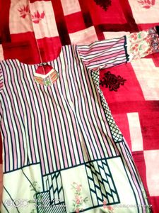 Striped &amp; Floral Print Kurti