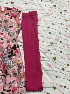 Sassafras Pink Floral Dress with Leggings Set