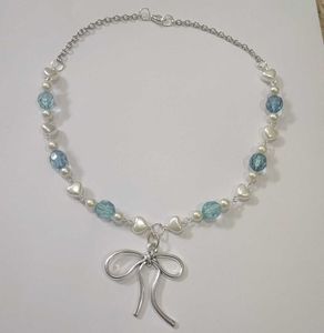 Blue Bow Pearlcore Necklace ⋆.𐙚 ̊