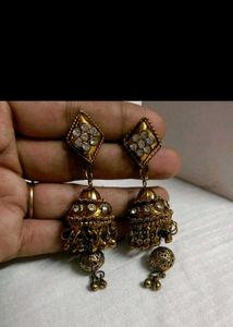 2 Golden Jumkas And Bangles New