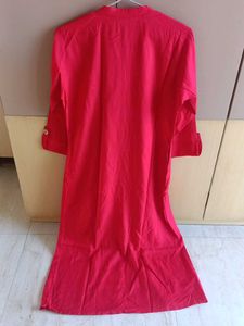 Mandarin-Collar Red Front Slit Kurta