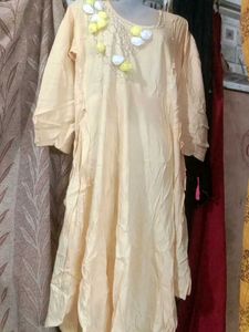 Elegant Lemon Beige Kurti – Floral Charm &amp; Comfort