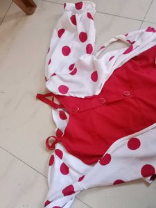 A Beautiful Red Frock With White Bobbyprint Shrug❤
