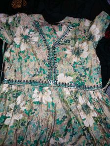 New Mirror Work Nayra Cut Kurti Set